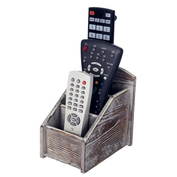 3 Slot Rustic Wood Remote Control Caddy / Office Supply Storage Rack, Brown - MyGift Enterprise LLC