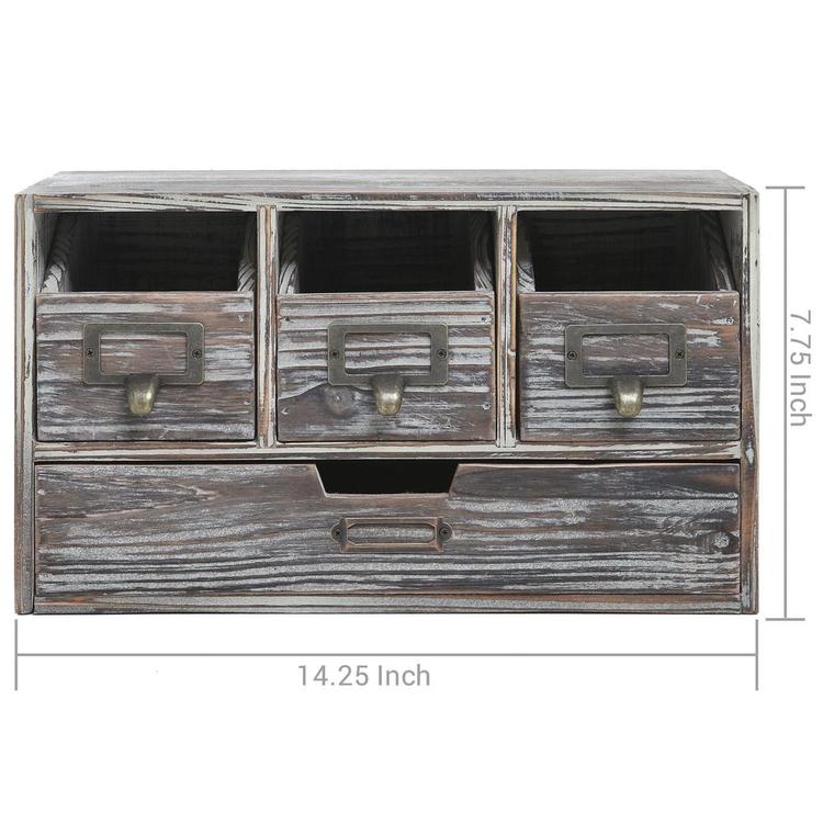 Rustic Brown Torched Wood Desktop Office Supply Storage Cabinet - MyGift Enterprise LLC