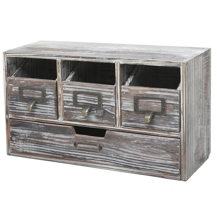 Rustic Brown Torched Wood Desktop Office Supply Storage Cabinet - MyGift Enterprise LLC
