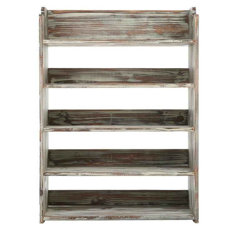 Rustic Torched Wood Wall Mounted/Freestanding Entryway Shoe Rack