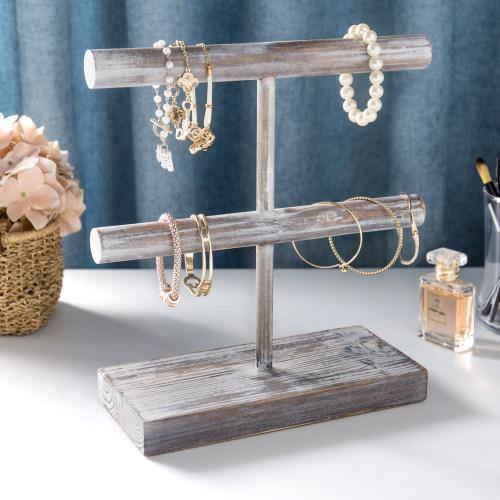 Rustic Torched Wood Jewelry Display Rack - MyGift