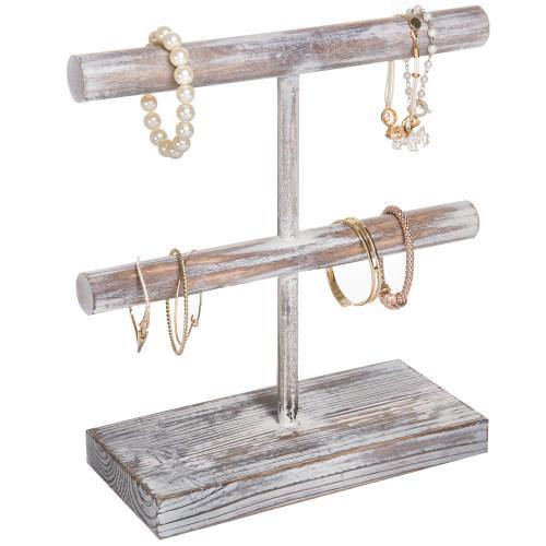 Rustic Torched Wood Jewelry Display Rack - MyGift