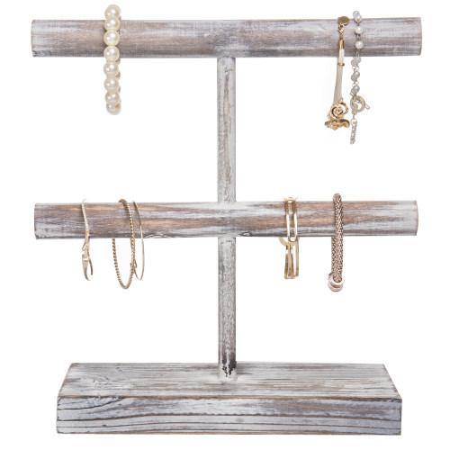 Rustic Torched Wood Jewelry Display Rack - MyGift
