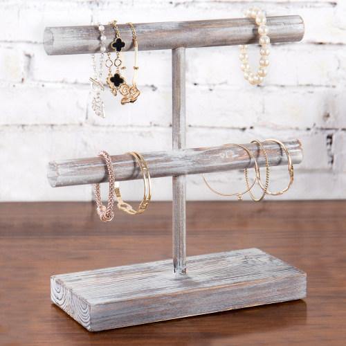 Rustic Torched Wood Jewelry Display Rack - MyGift