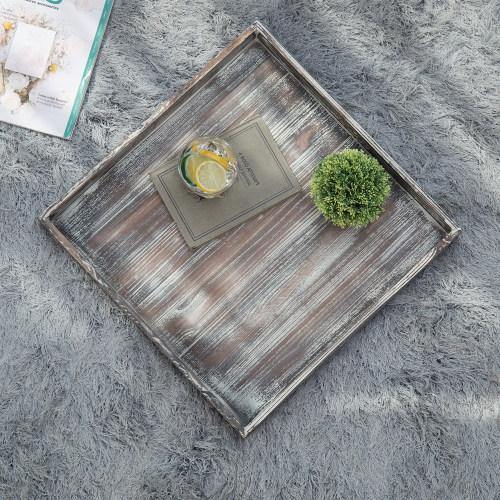 Rustic Torched Wood Tray with Vintage Metal Side Wraps - MyGift