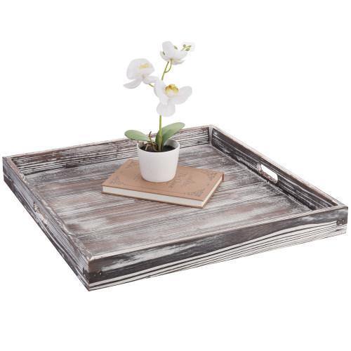 Rustic Torched Wood Tray with Vintage Metal Side Wraps - MyGift