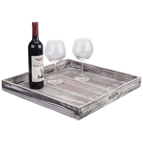 Rustic Torched Wood Tray with Vintage Metal Side Wraps - MyGift