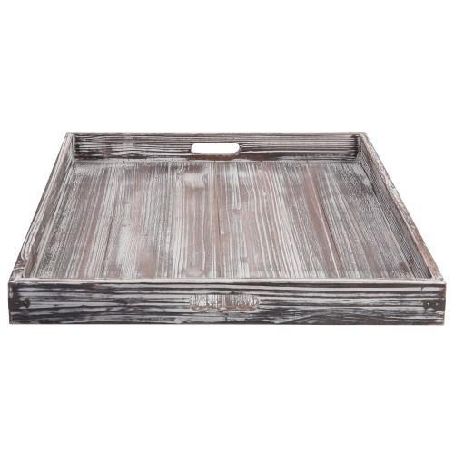 Rustic Torched Wood Tray with Vintage Metal Side Wraps - MyGift