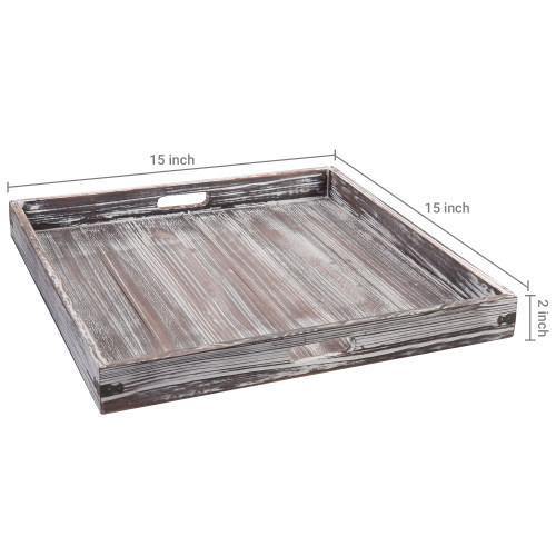 Rustic Torched Wood Tray with Vintage Metal Side Wraps - MyGift