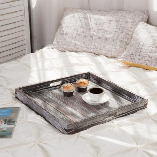 Rustic Torched Wood Tray with Vintage Metal Side Wraps - MyGift
