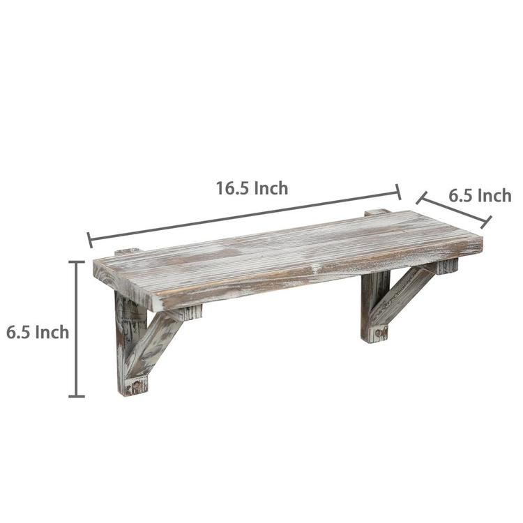 Rustic Torched Wood Wall-Mounted Display Shelves with Wooden Brackets, Set of 2 - MyGift Enterprise LLC