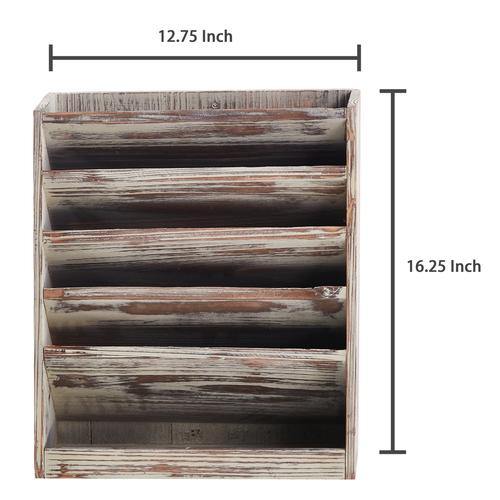 Rustic Torched Wood Wall Mounted Filing Organizer, Magazine Rack - MyGift
