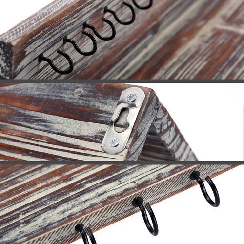 Rustic Torched Wood Wall Mounted Jewelry Rack w/Storage Shelf - MyGift