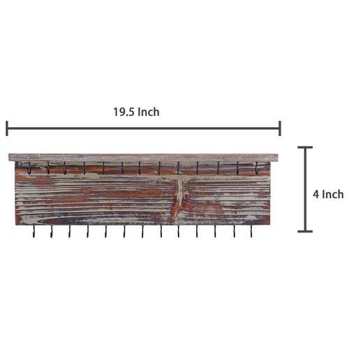 Rustic Torched Wood Wall Mounted Jewelry Rack w/Storage Shelf - MyGift