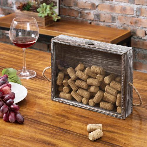 Rustic Torched Wood Wine Cork Catcher/Beer Cap Holder Shadow Box - MyGift