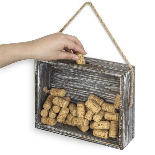 Rustic Torched Wood Wine Cork Catcher/Beer Cap Holder Shadow Box - MyGift