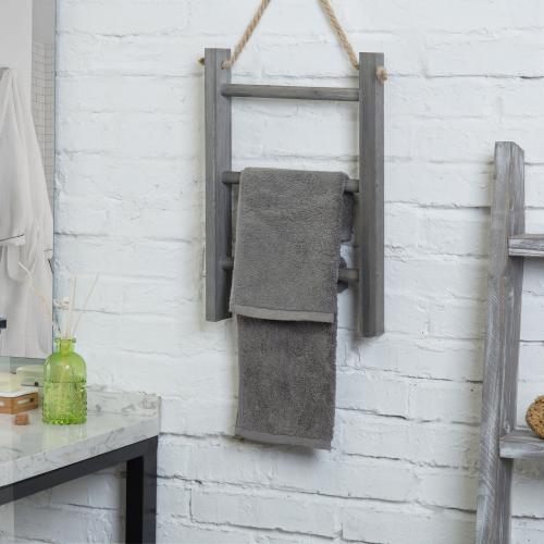 Rustic Wall-Hanging Towel Ladder, Gray