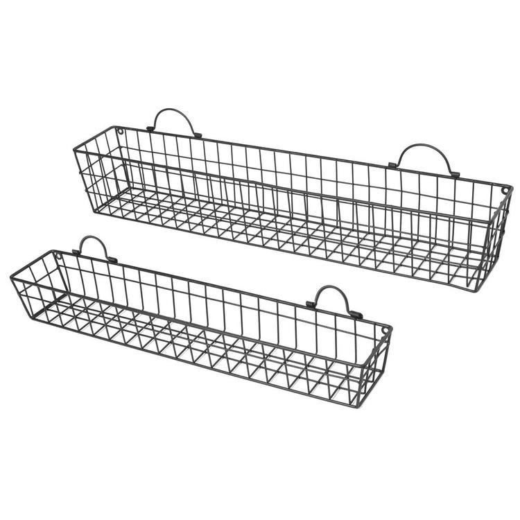 Rustic Wall-Mounted Openwork Metal Mesh Storage Baskets Display Racks, Set of 2 - MyGift Enterprise LLC