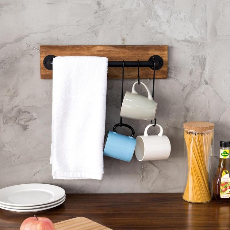 Rustic Wall Mounted Wood & Metal Wall Cup Rack MyGift