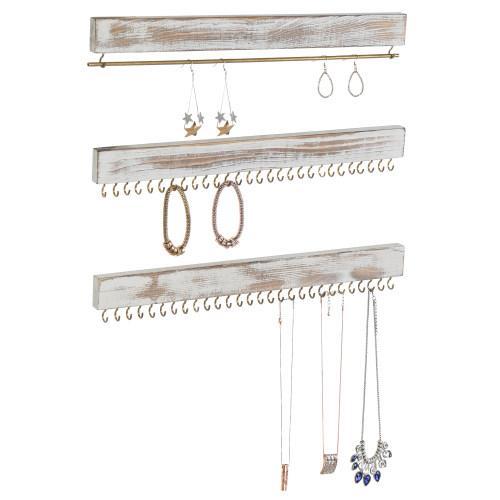 Rustic Whitewashed 3-Piece Jewelry Rack Set