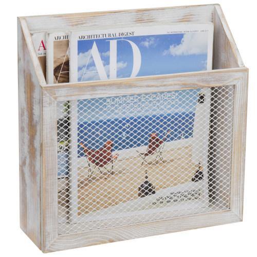 Rustic Whitewashed Wood & Chicken Wire Magazine Holder - MyGift