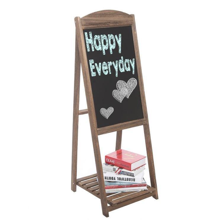 Rustic Wood A-Frame Erasable Easel Chalkboard w/ Shelf, Brown - MyGift