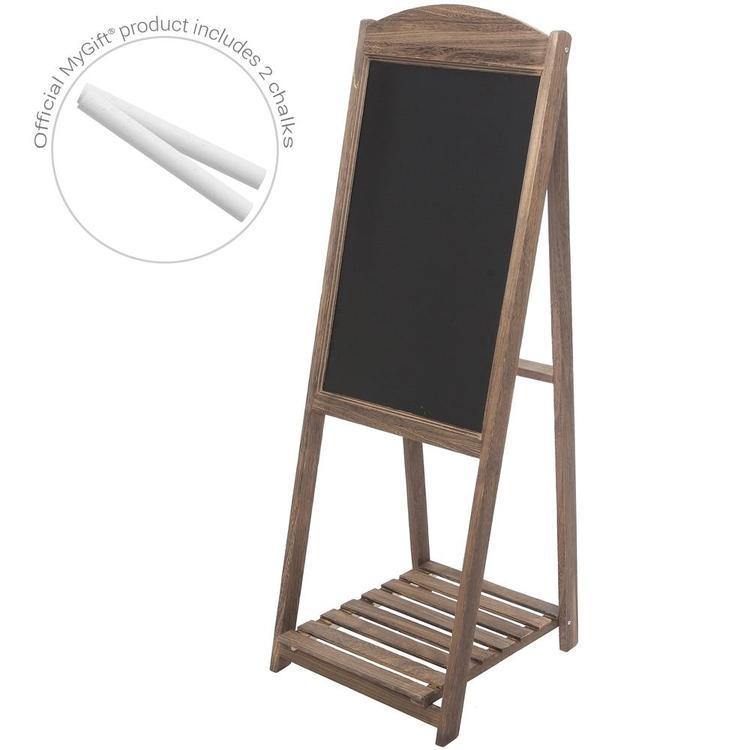Rustic Wood A-Frame Erasable Easel Chalkboard w/ Shelf, Brown - MyGift