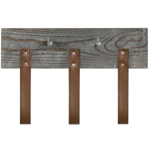Rustic Wood Coat Rack with Leather Straps - MyGift