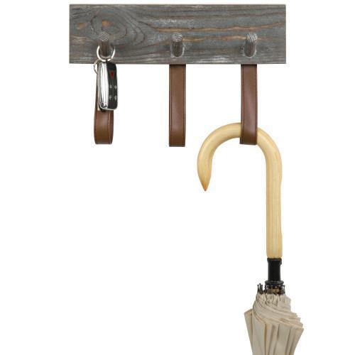 Rustic Wood Coat Rack with Leather Straps - MyGift