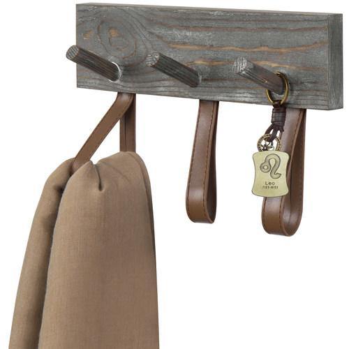 Rustic Wood Coat Rack with Leather Straps - MyGift