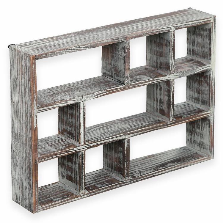 9-Compartment Rustic Wood Freestanding & Wall Mountable Shadow Box Display Shelf - MyGift Enterprise LLC