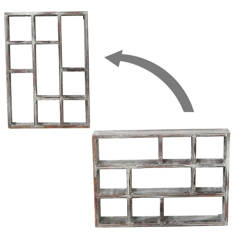 9-Compartment Rustic Wood Freestanding & Wall Mountable Shadow Box Display Shelf - MyGift Enterprise LLC