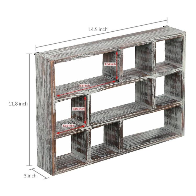 9-Compartment Rustic Wood Freestanding & Wall Mountable Shadow Box Display Shelf - MyGift Enterprise LLC