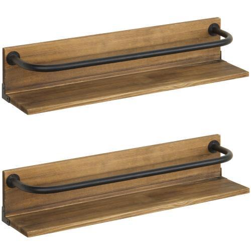 Rustic Wood & Pipe Wall-Mounted 6-Bottle Wine Rack, Set of 2 - MyGift