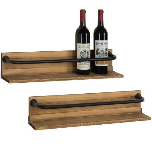 Rustic Wood & Pipe Wall-Mounted 6-Bottle Wine Rack, Set of 2 - MyGift