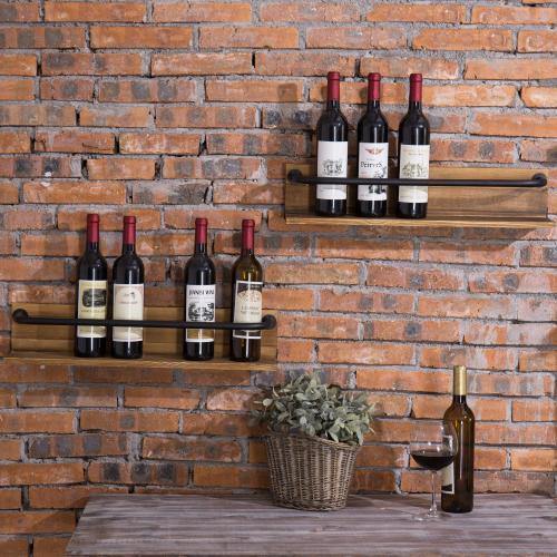 Rustic Wood & Pipe Wall-Mounted 6-Bottle Wine Rack, Set of 2 - MyGift