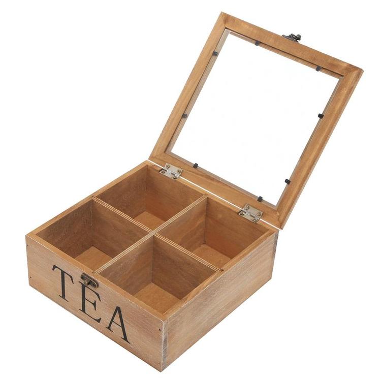 Rustic Wood Tea Storage Box with Clear Lid, Brown – MyGift