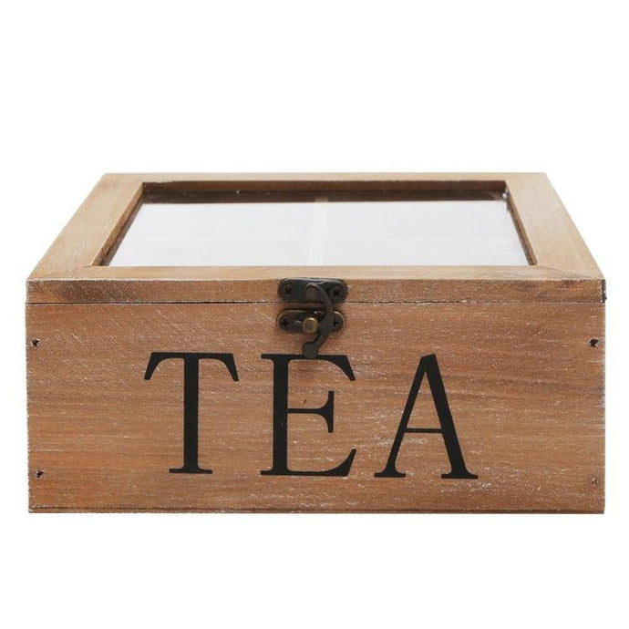 Rustic Wood Tea Storage Box with Clear Lid, Brown – MyGift