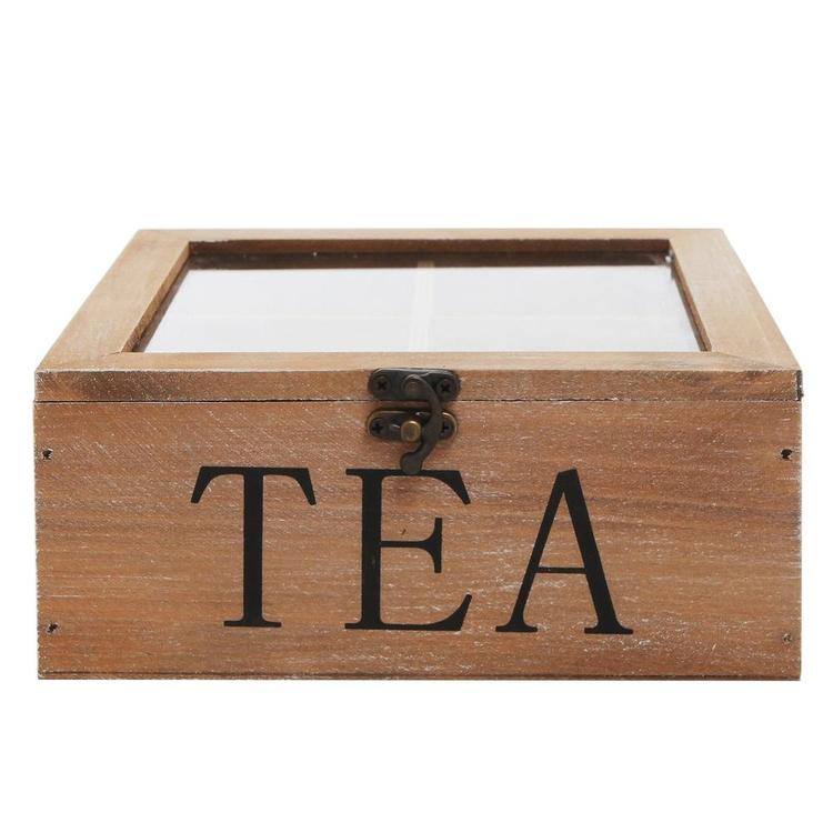 Rustic Wood Tea Bag Storage Chest with Clear Lid, Brown - MyGift Enterprise LLC