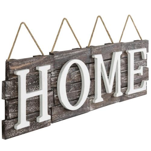 Rustic Wood Tile Signs with Hanging Rope - HOME