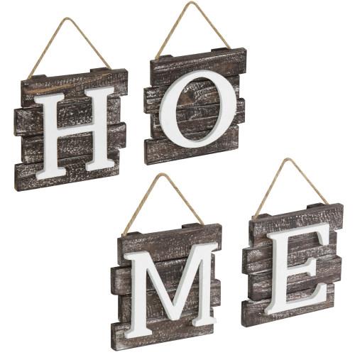 Rustic Wood Tile Signs with Hanging Rope - HOME