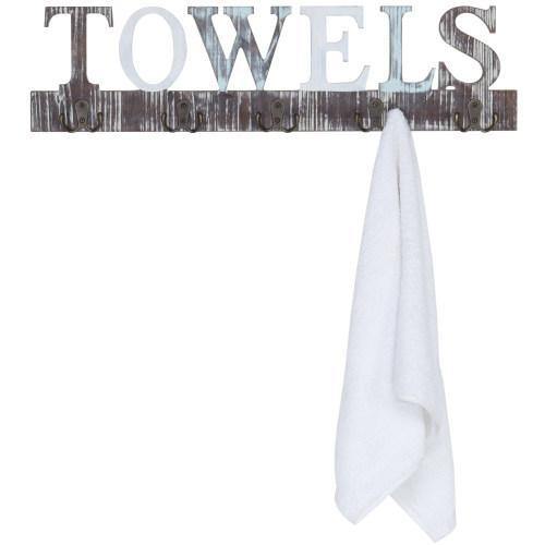 Rustic Wood Towel Hanging Rack with Cutout Letters - MyGift