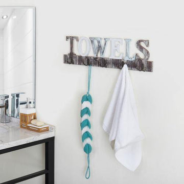 Rustic Wood Towel Hanging Rack with Cutout Letters – MyGift