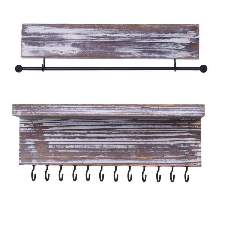Rustic Wood Wall Mounted Hanging Jewelry Organizers, Set of 2 - MyGift