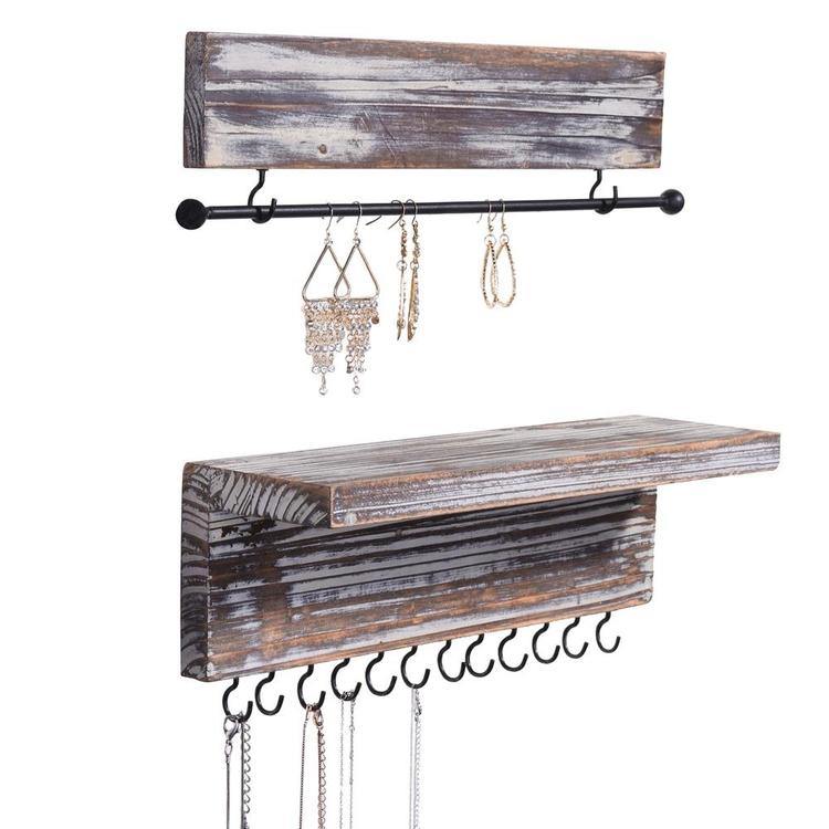 Organizador de joyas de madera rústica MyGift para colgar en la pared
