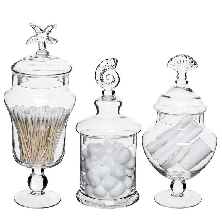 Set of 3 Clear Glass Cylinder Decorative Storage Apothecary Jars with Lids