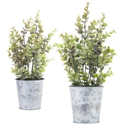 Set of 2 Artificial Lavender Plants in Silver Metal Pots - MyGift