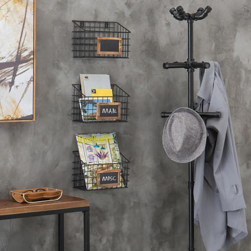 Set of 3 Wall-Mounted Rustic Wire Storage Baskets w/Chalkboard Labels - MyGift