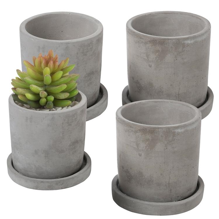 Set of 4 Round Cement Succulent Planters