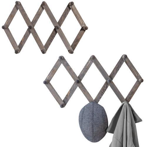 Wall-Mounted Rustic Gray Wood Expandable Coat Rack, Set of 2 - MyGift
